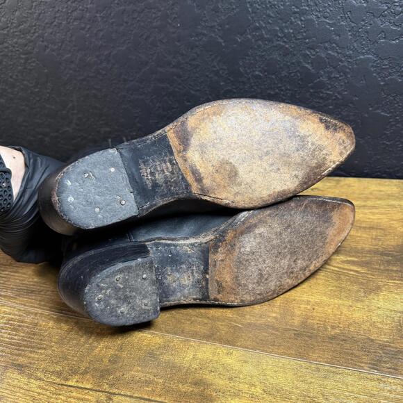 Tony‎ Lama Cowboy Western Riding Boots Mens Size 9B Black Leather Pointed Toe - Picture 5 of 7